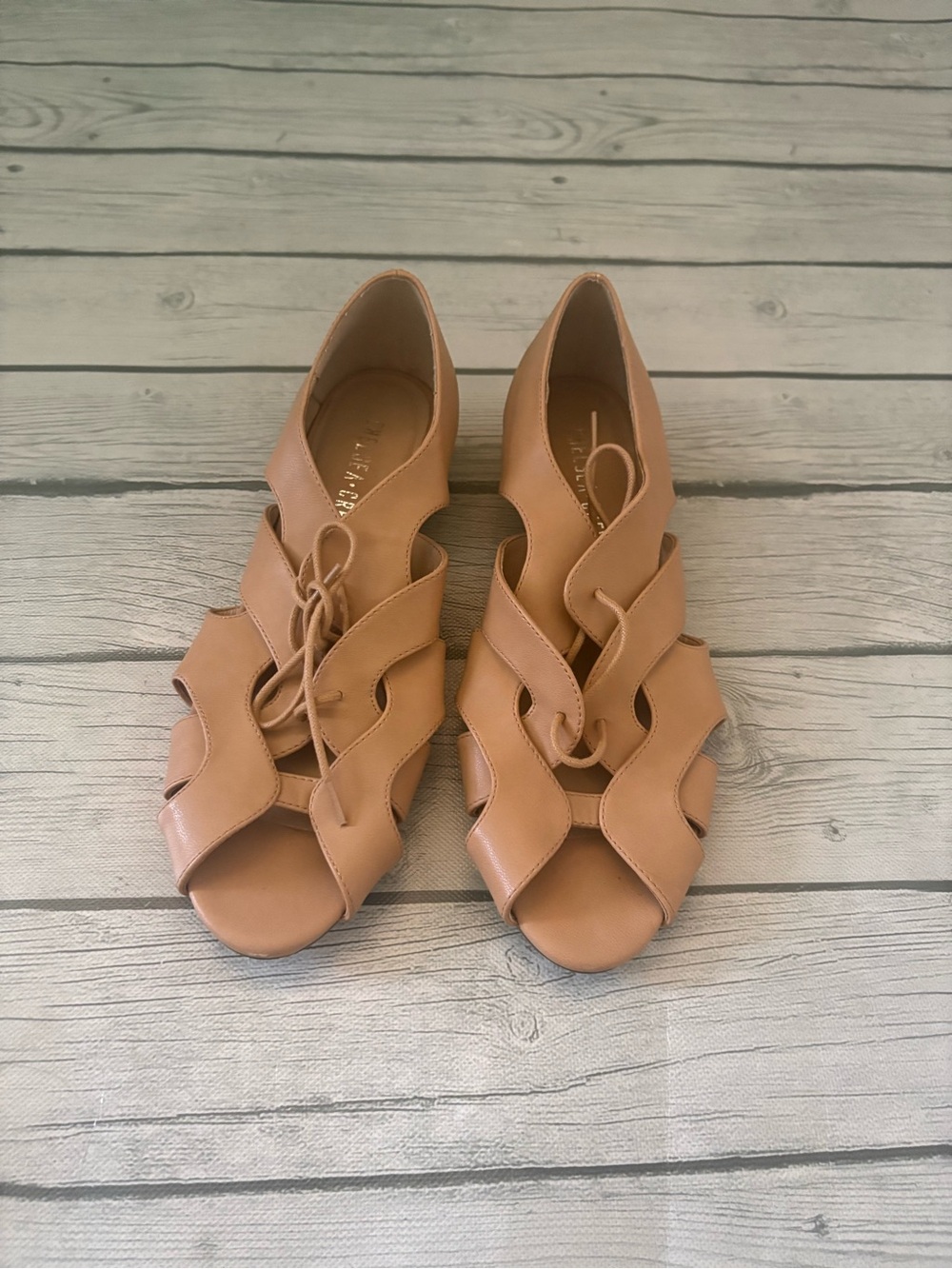 chelsea crew Tan Lace-Up Cutout Heels
